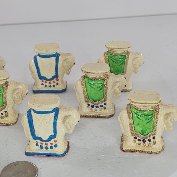 Decorative Miniature Elephant Plant Stand Figurines Set Of 8 Green Blue Accents - Picture 5 of 8